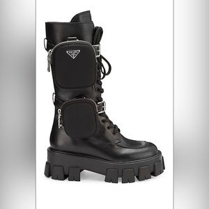 Prada Monolith Lug-Sole Tall Leather Combat Boots